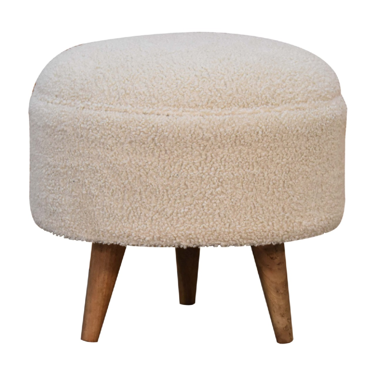 Artisan Furniture Solid Mango Wood Cream Boucle Rounded Footstool