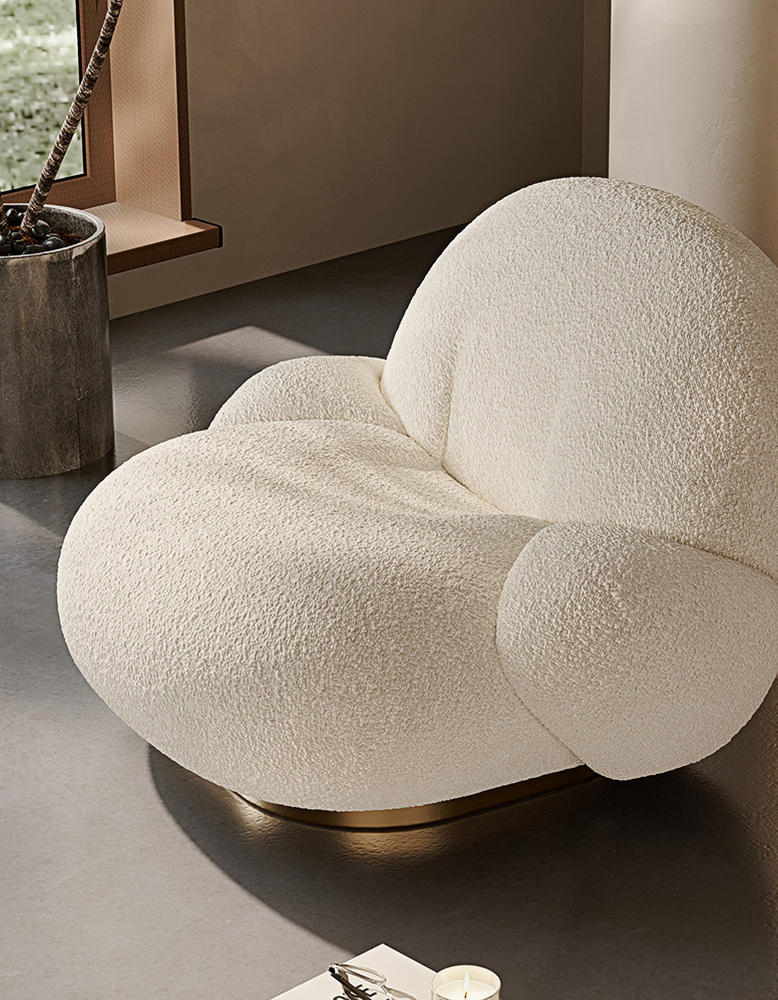 Pacha Swivel Boucle Armchair With Armrest, White
