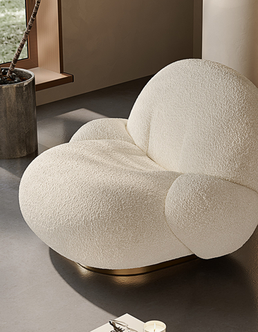 Pacha Swivel Boucle Armchair With Armrest, White