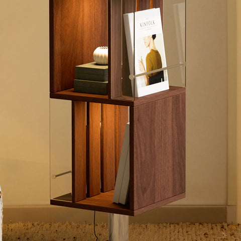 Anastasov Rotating Bookshelf, Corner Bookshelf, Solid Wood, With Light