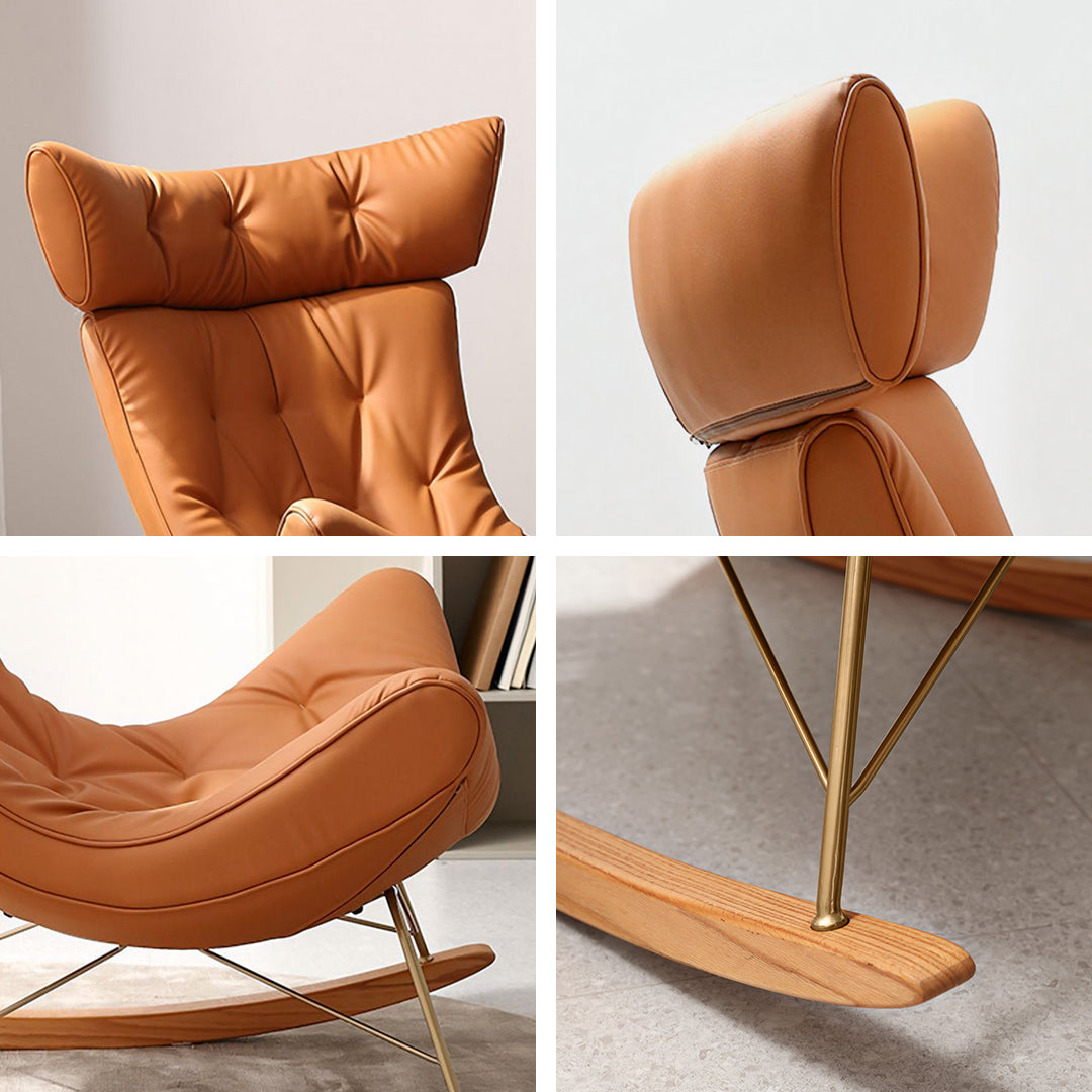 Anwar Rocking Chair With Footstool, Orange Leather