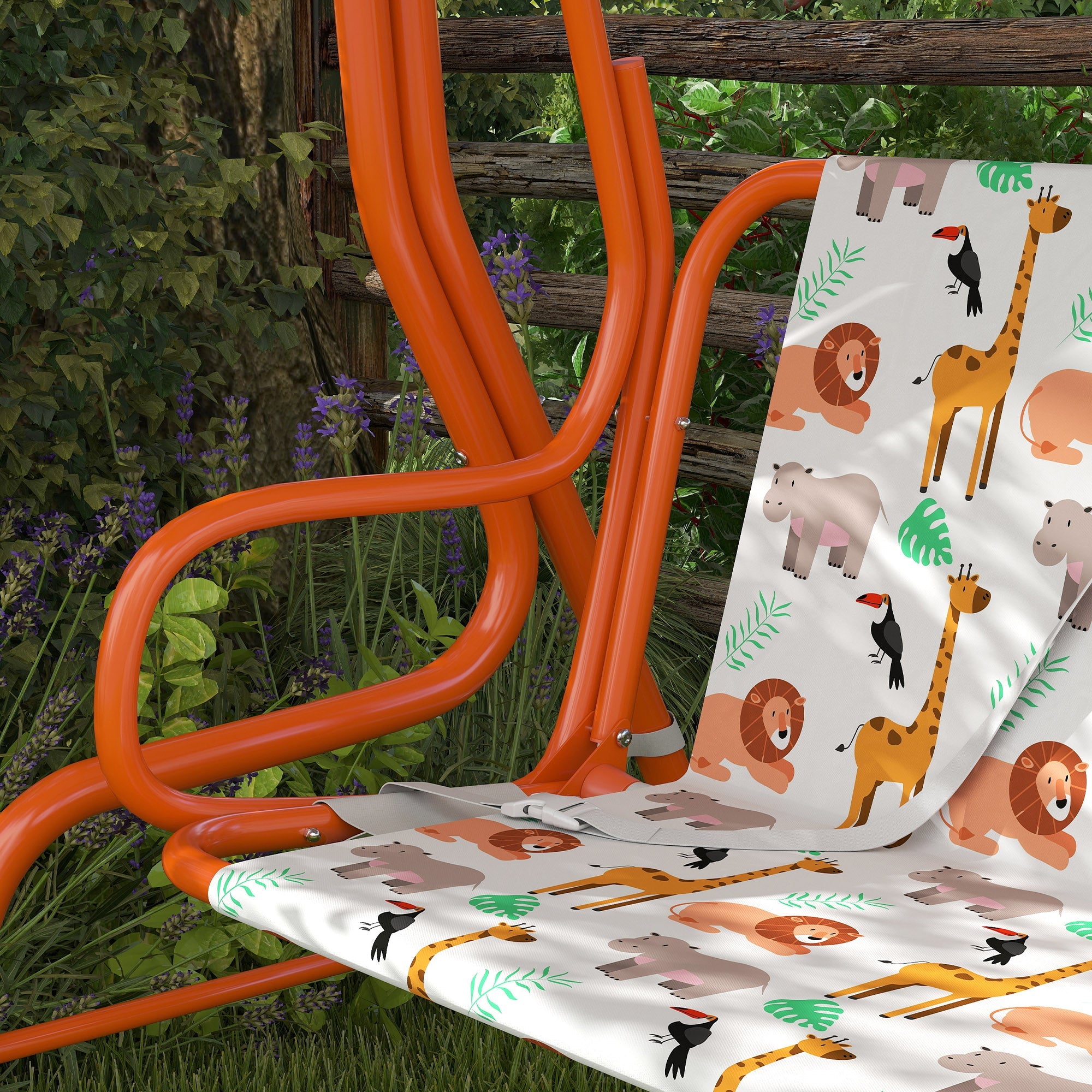 AIYAPLAY Kids Porch Swing, 2-Seater Patio Swing Bench Hammock with Seat Belts, Adjustable Canopy for Garden, Orange