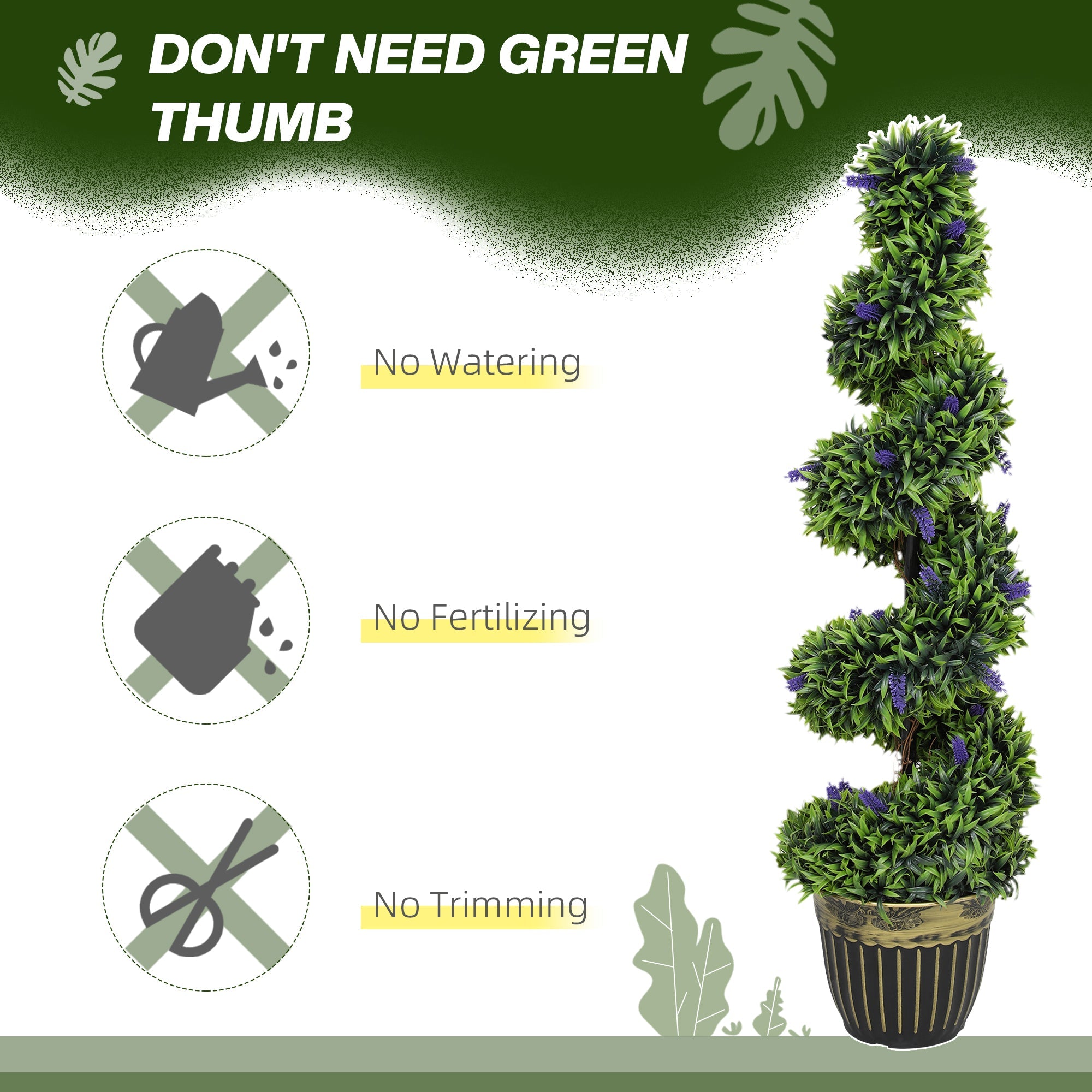 HOMCOM Set of 2 Decorative Artificial Plants, Boxwood Spiral Topiary Tree with Lavender and Pot, Fake Plants for Home Indoor Outdoor Decor, 115cm