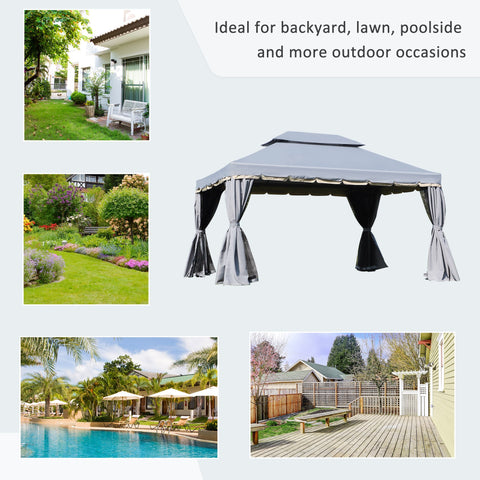 Outsunny 3 x 4m Aluminium Garden\'c2\'a0Gazebo, Marquee Canopy Shelter Pavilion Party Tent with Nets and Curtains for Garden and Deck, Grey