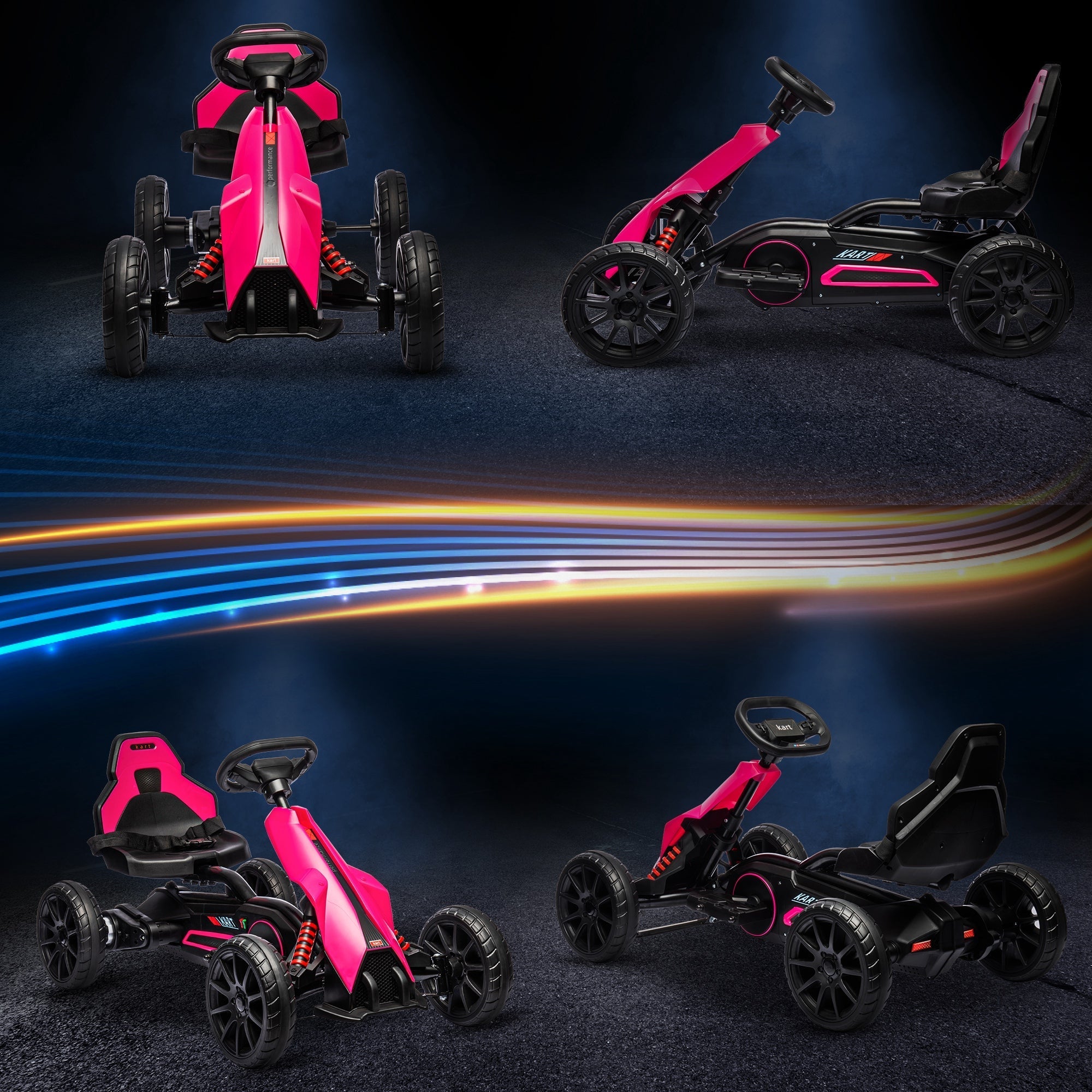 HOMCOM 12V Electric Go Kart for Kids, Ride-On Racing Go Kart with Forward Reversing, Rechargeable Battery, 2 Speeds, for Boys Girls Aged 3-8 Years Old - Pink