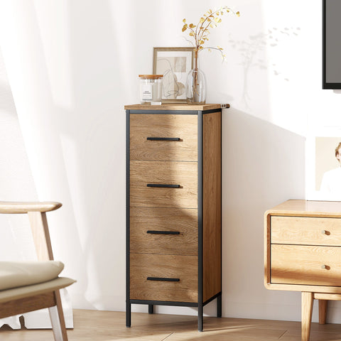HOMCOM Narrow Bathroom Storage Cabinet with 4 Drawers - Oak