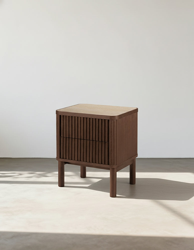 Tannenbaum 2 Drawer Bedside Table, Wood, With Sintered Stone Top