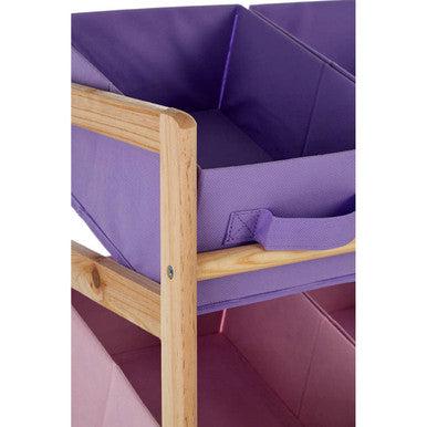 Purple fabric canvas tubs kids storage bin with wooden frame for kids storage unit organization