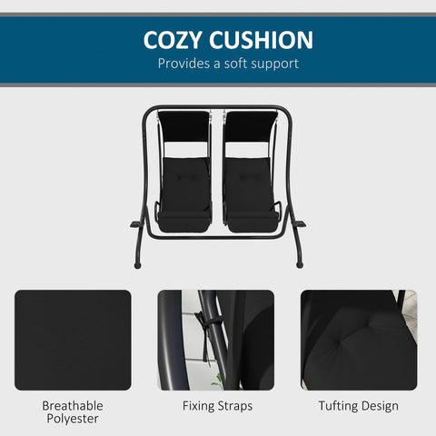Outsunny Two-Seat Garden Swing Chair, with Protective Canopy - Black