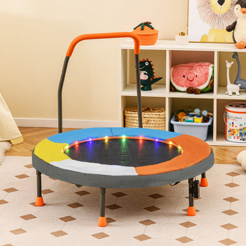 90 cm Folding  Mini Trampoline for Kids with Lights and Padded Safety Cover-Pink