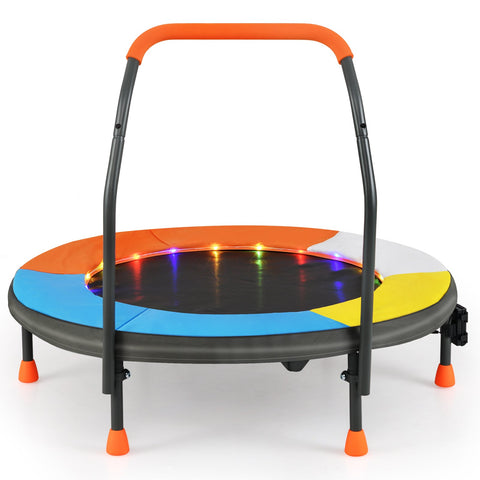 90 cm Folding  Mini Trampoline for Kids with Lights and Padded Safety Cover-Pink