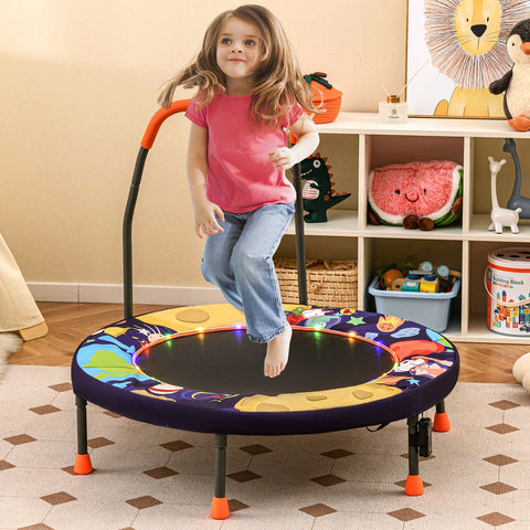 90 cm Folding  Mini Trampoline for Kids with Lights and Padded Safety Cover-Pink