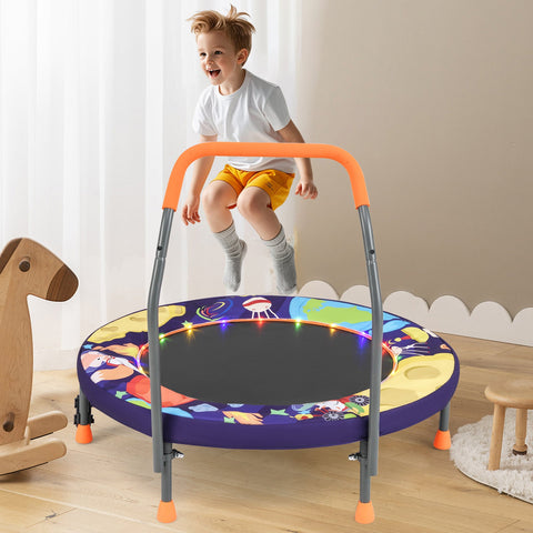 90 cm Folding  Mini Trampoline for Kids with Lights and Padded Safety Cover-Pink