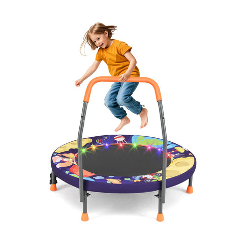 90 cm Folding  Mini Trampoline for Kids with Lights and Padded Safety Cover-Pink