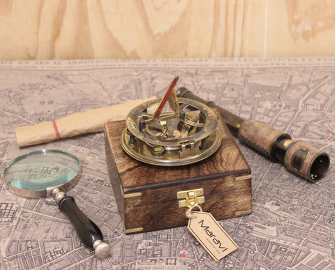 Antique Gilbert and Sons Compass Sundial Copper Dial