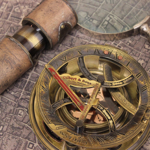 Antique Gilbert and Sons Compass Sundial Copper Dial