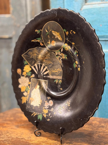 Antique 19th.C Papier-Mâché Lacquered Chinese Tray Plate Bowl / Chinoiserie C