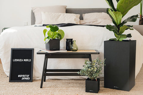 Lechuza Self Watering Plant Pot CANTO Stone 30 High Large Plastic Indoor and Outdoor Plant Pot with Drainage Hole H56 L30 W30 cm Graphite Black