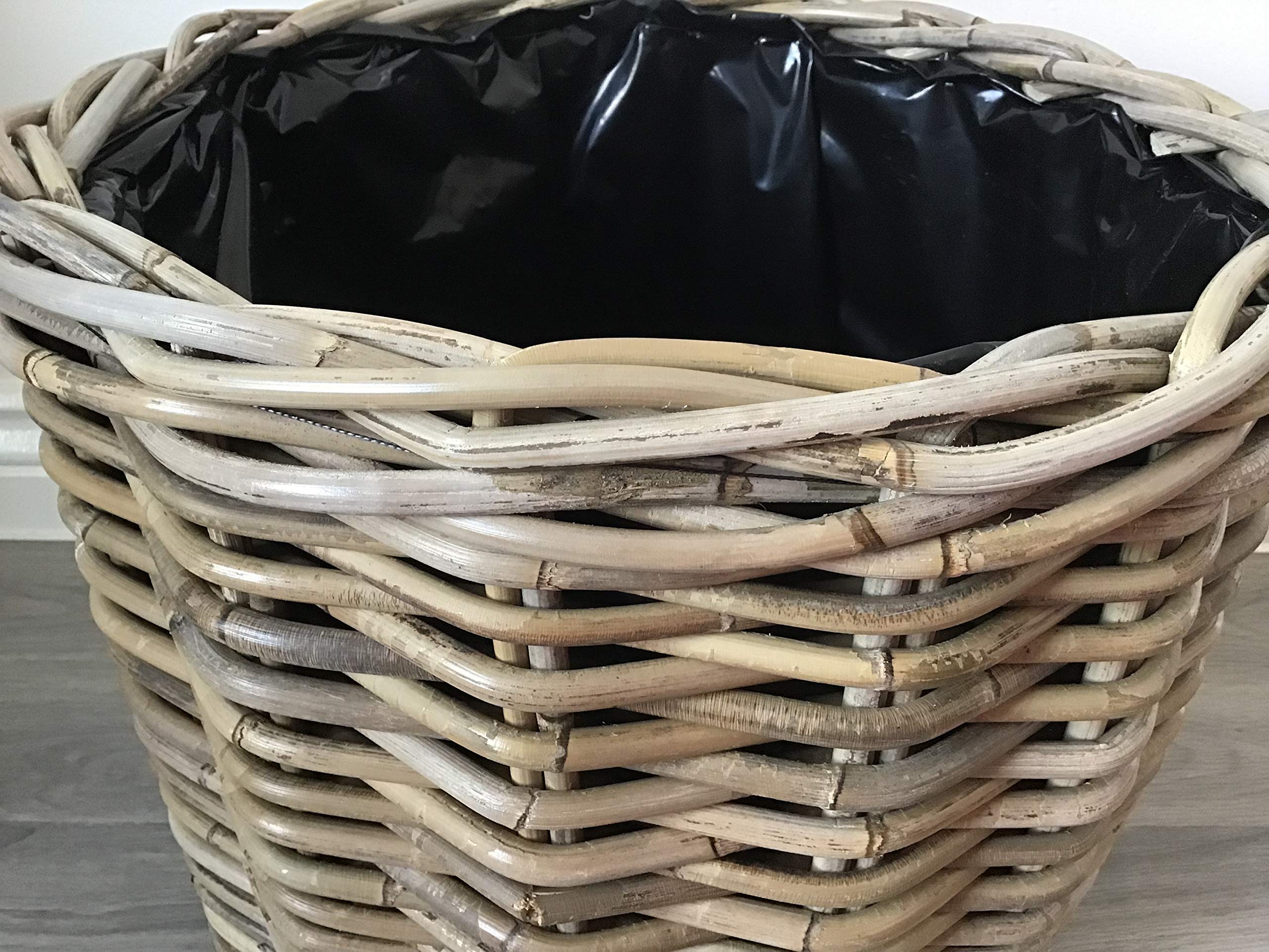 Round Baskets/Planters, Plastic Lined, Excellent Quality, Very Strong Kuba Rattan (Large)