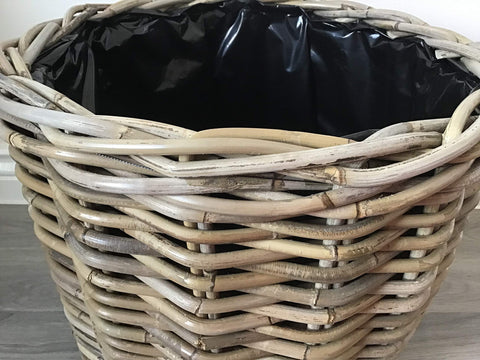 Round Baskets/Planters, Plastic Lined, Excellent Quality, Very Strong Kuba Rattan (Large)