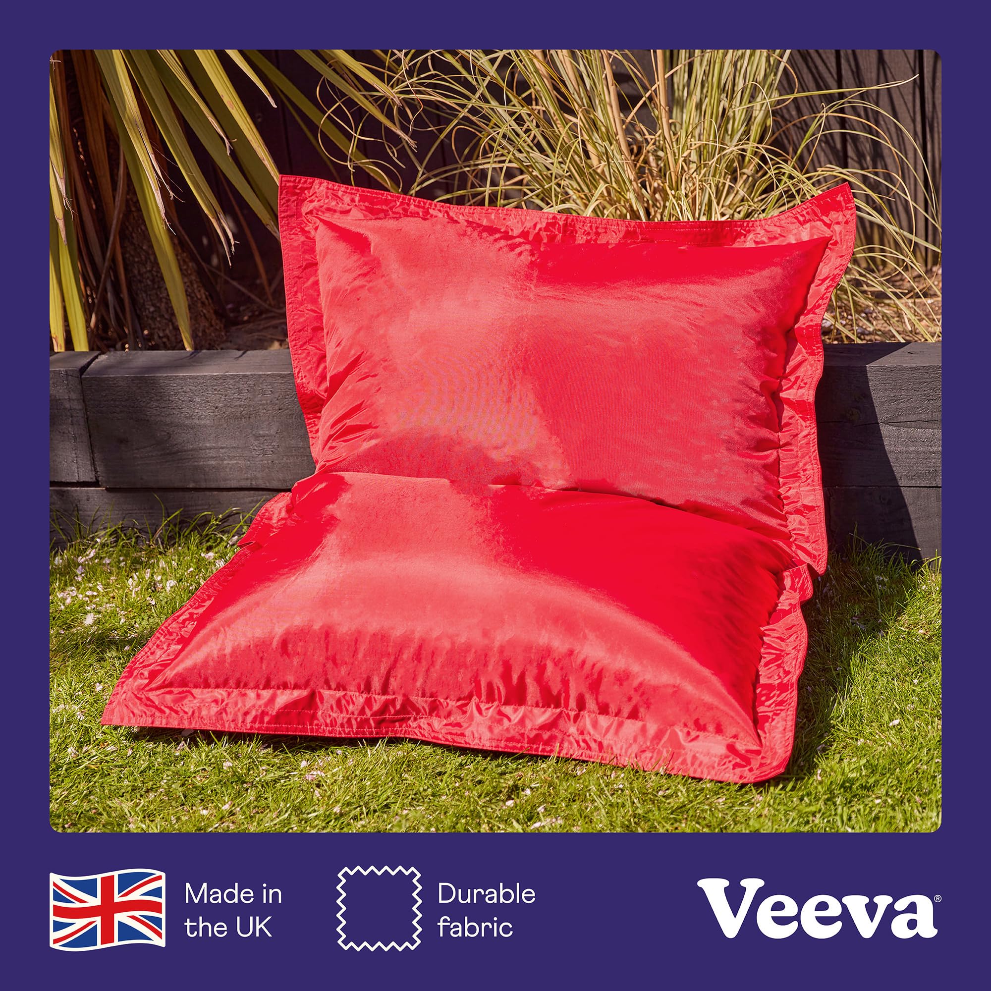 Bean Bag Bazaar Kids Bean Bag, Red, Indoor Outdoor Water-Resistant Fabric, Beanbag with Filling Included, 120cm x 100cm, Outdoor Floor Cushion, Kids