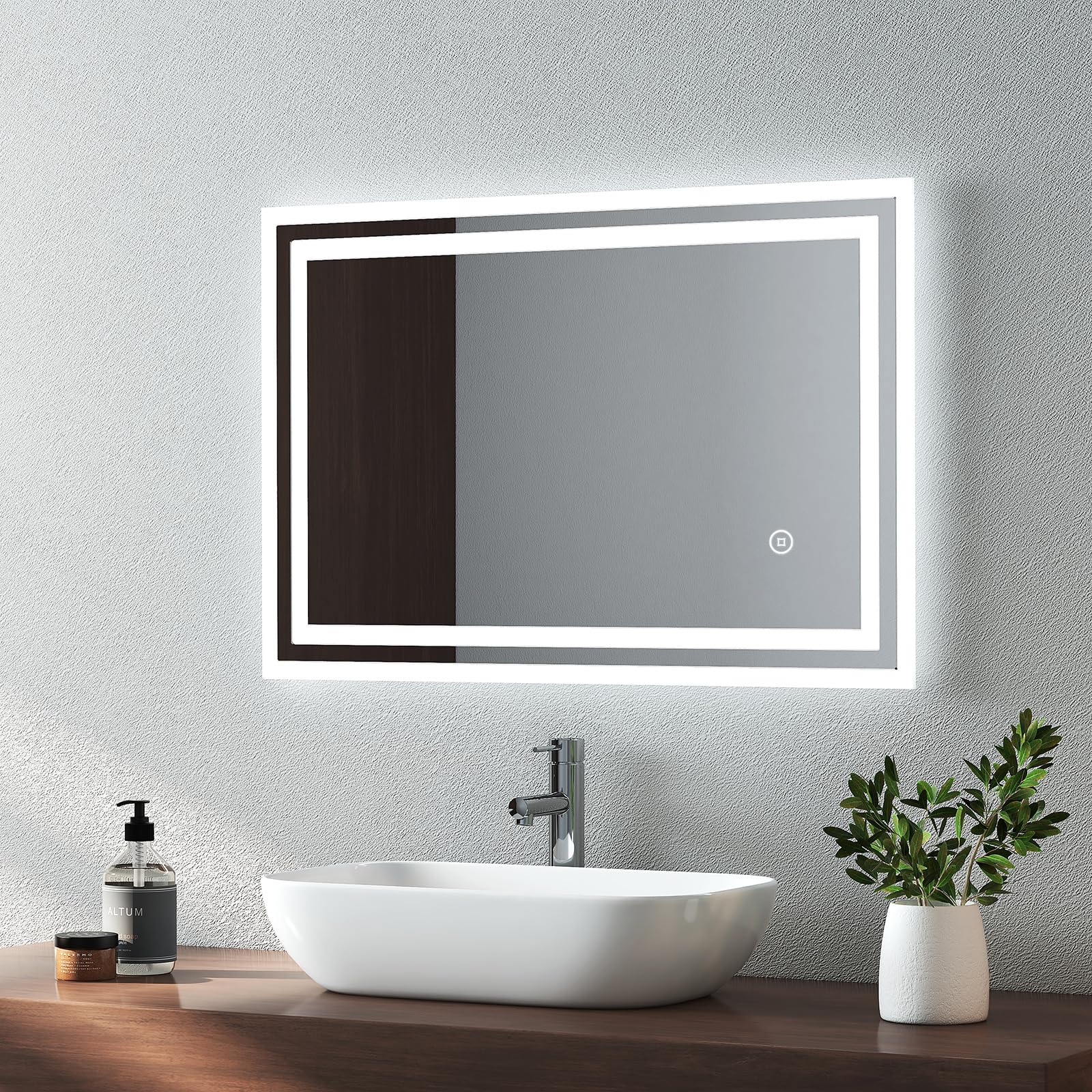 EMKE Bathroom Mirror with LED Lights - 400x600mm Backlit LED Illuminated Bathroom Mirror with Demister Heat Pad, Makeup Vanity Touch Mirror with LED
