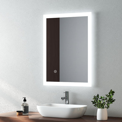 EMKE 450 X 600 mm Illuminated Backlit LED Bathroom Mirror, Wall Mounted Multifunction Bathroom Vanity Mirror with Lights and Demister Pad,