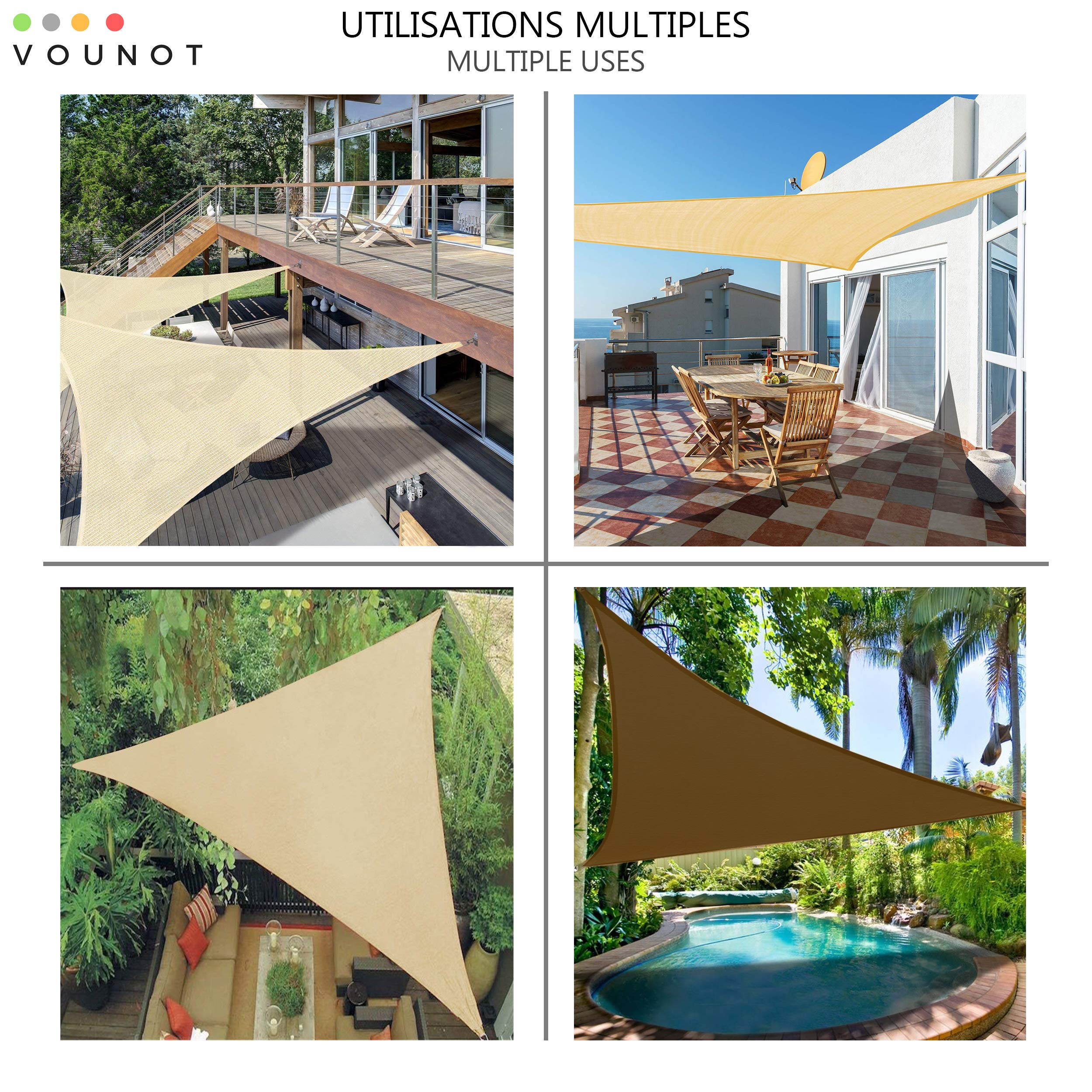 VOUNOT Sun Shade Sail Canopy Triangle 5x5x5m with Fixing Kit, HDPE, UV-Protection Breathable Awning for Garden Outdoor Patio, Ivory