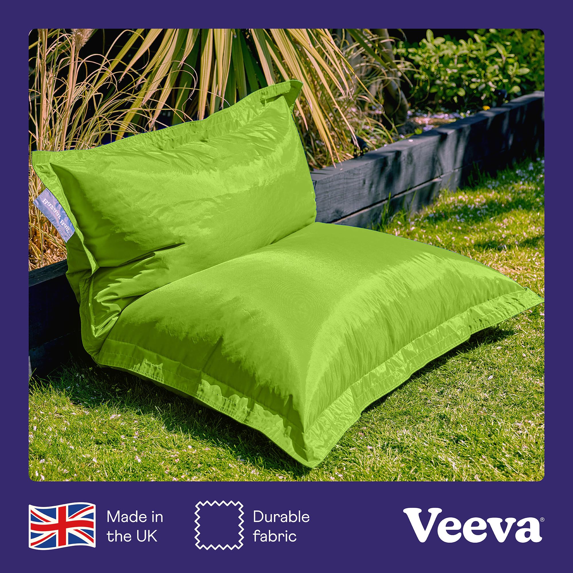 Bean Bag Bazaar Giant Bean Bag, Lime Green, Water-Resistant Fabric, Large Outdoor Floor Cushion with Filling Included, 180cm x 140cm, Garden Chairs,