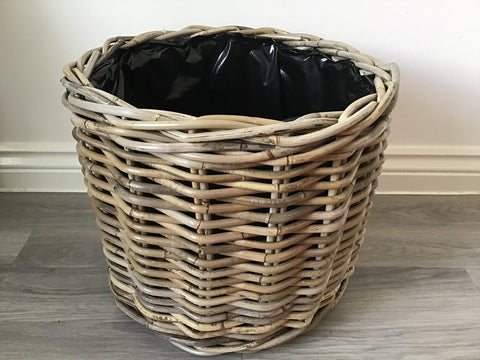 Round Baskets/Planters, Plastic Lined, Excellent Quality, Very Strong Kuba Rattan (Large)