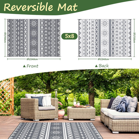 MOKANI Outdoor Rug for Patio Waterproof, Reversible Garden Rugs 150x240 cm, Large Plastic Carpet, Lightweight Foldable Boho Area Mats, UV Resistant
