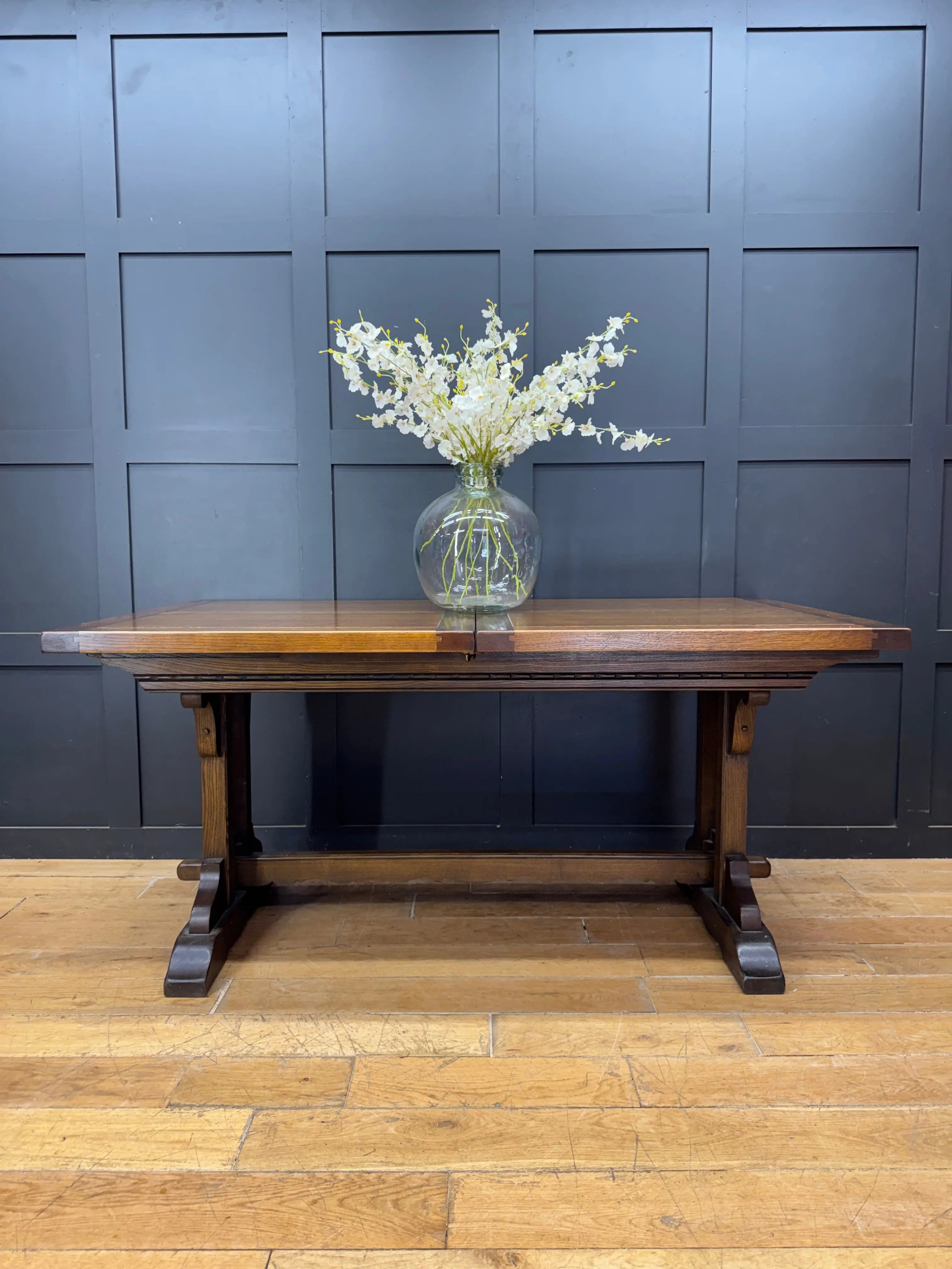 Vintage Old Charm Oak Kitchen Dining Table Extending Draw Leaf Refectory Style