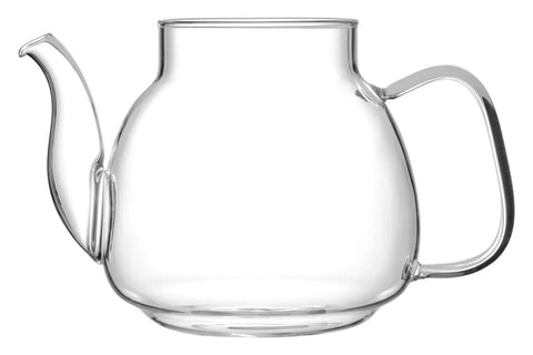 Clear glass 950ml borosilicate glass teapot with sleek modern design and smooth curves perfect for daily use
