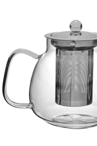 Clear glass 950ml borosilicate glass teapot with stainless steel infuser and curved handle by fuso