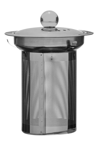 Stainless steel tea infuser with perforated body and domed lid in 950ml borosilicate glass teapot fuso high borosilicate