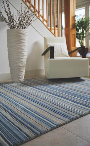Fine Stripes Blue Wool Rug
