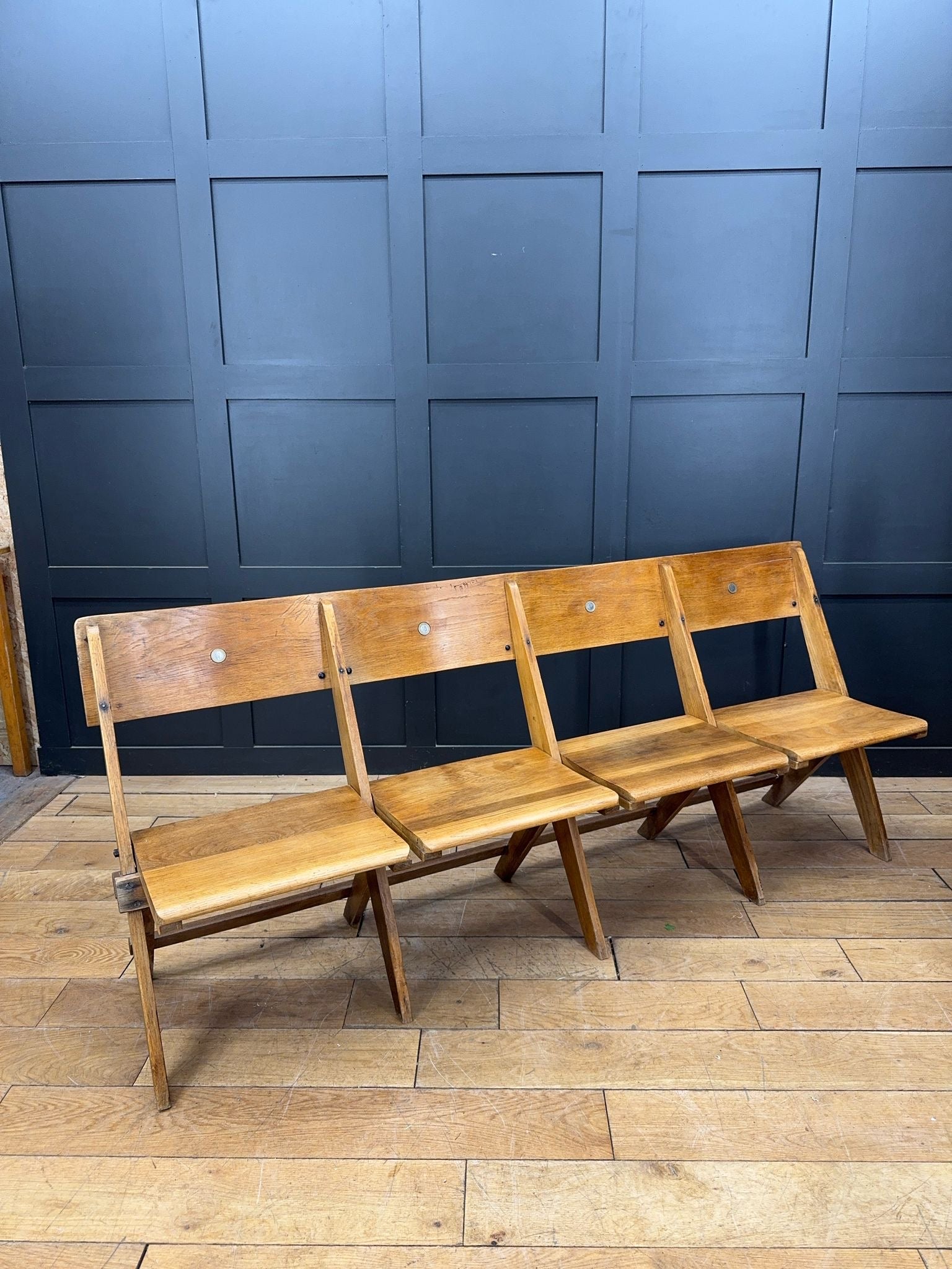 Salvaged Antique Oak Church Chairs Bench Seat / Hallway Folding Seating