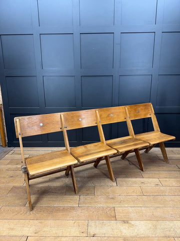 Salvaged Antique Oak Church Chairs Bench Seat / Hallway Folding Seating
