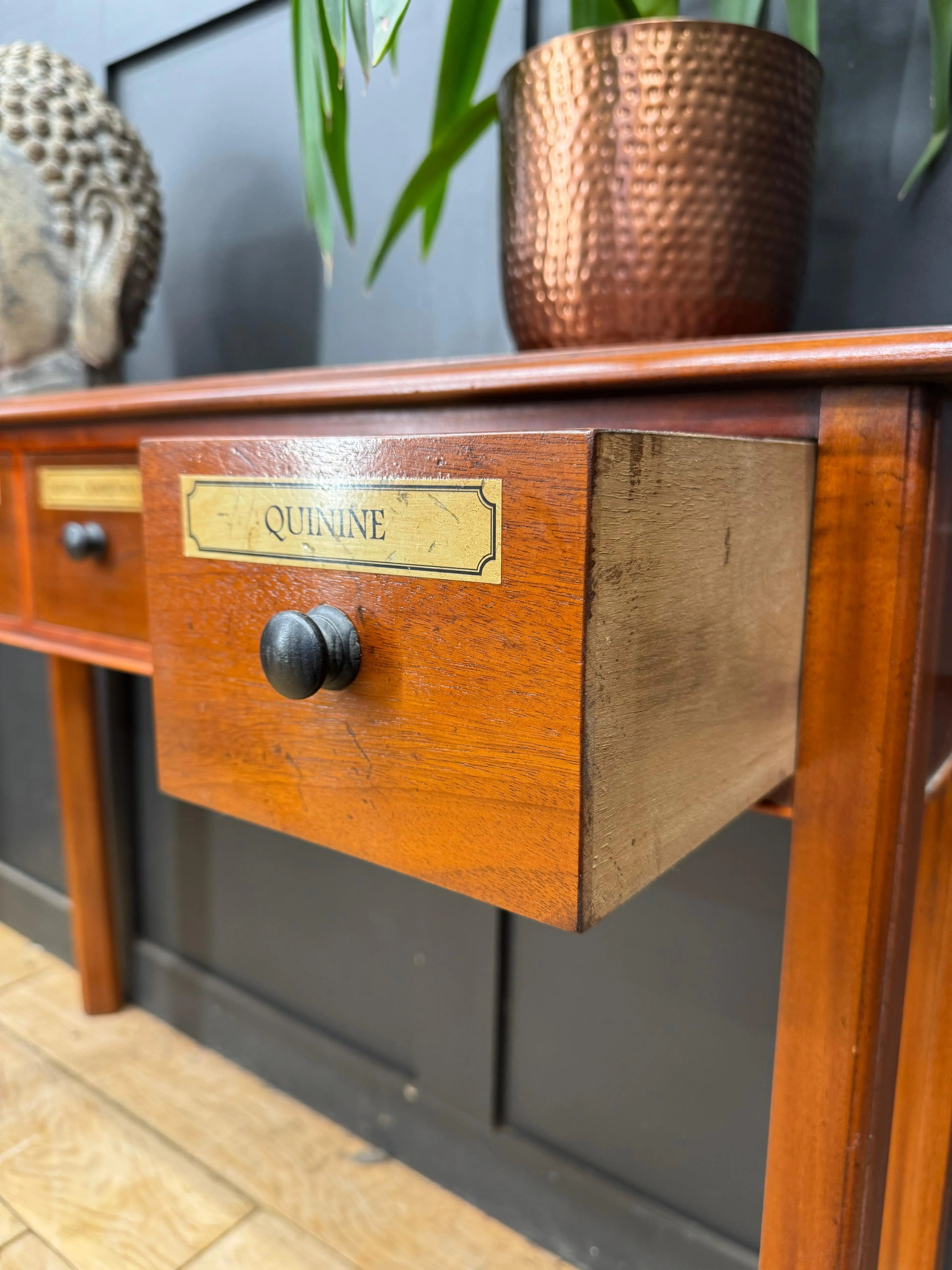 Vintage Mahogany Apothecary Style Five Drawer Console Hall Table Sideboard