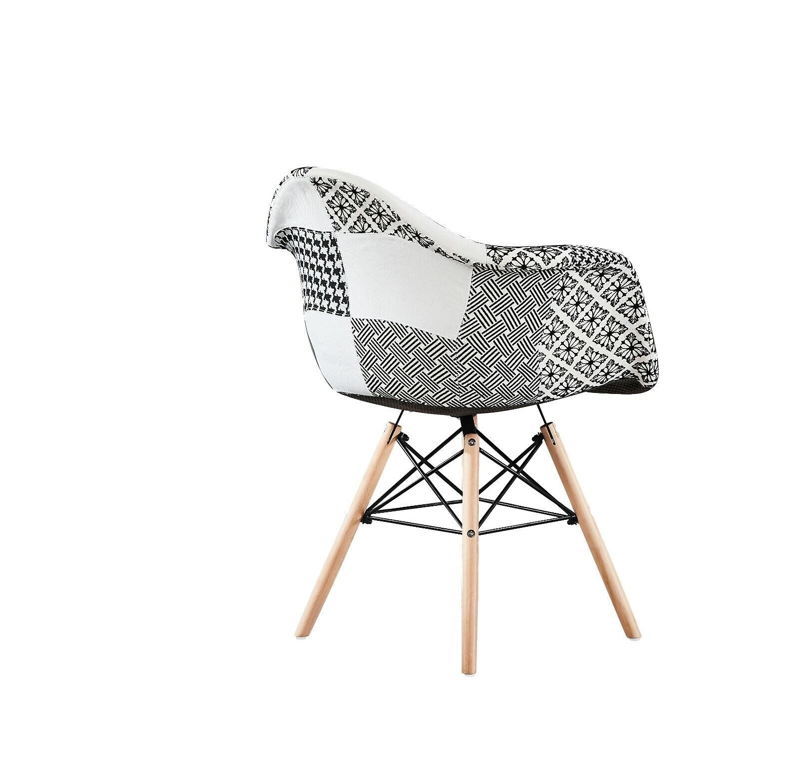 5-Piece Halo Dining Set - White Table & 4 Black/White Patchwork Armchairs