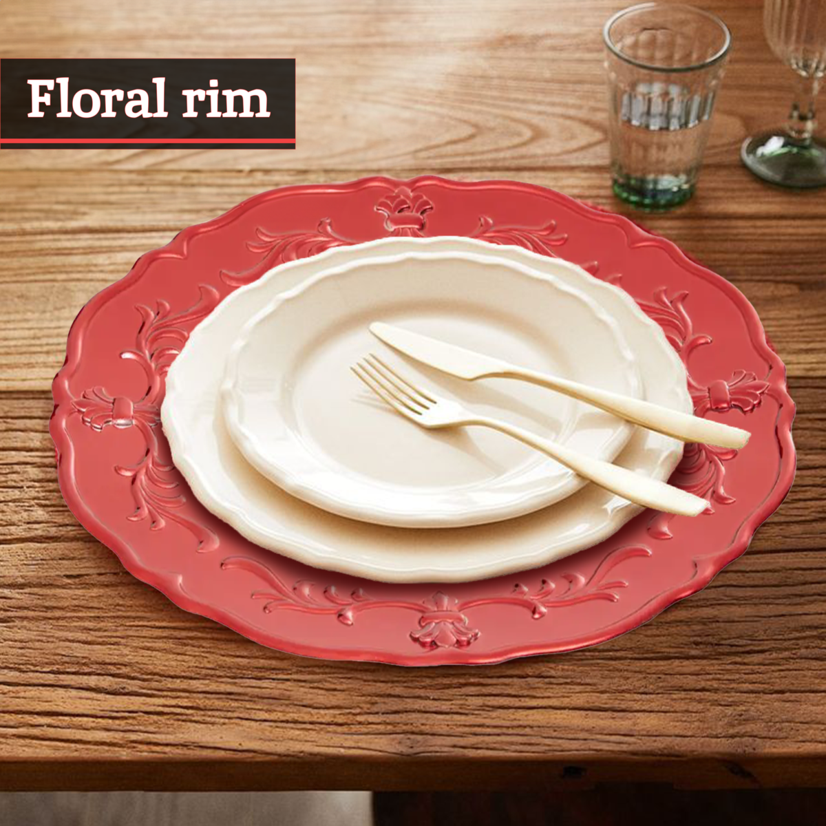 Dia Red Baroque Charger Plate