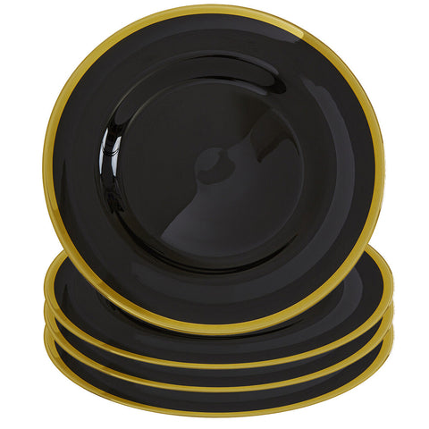 Set of Four Ida 33cm Dia Black Glass Charger Plates