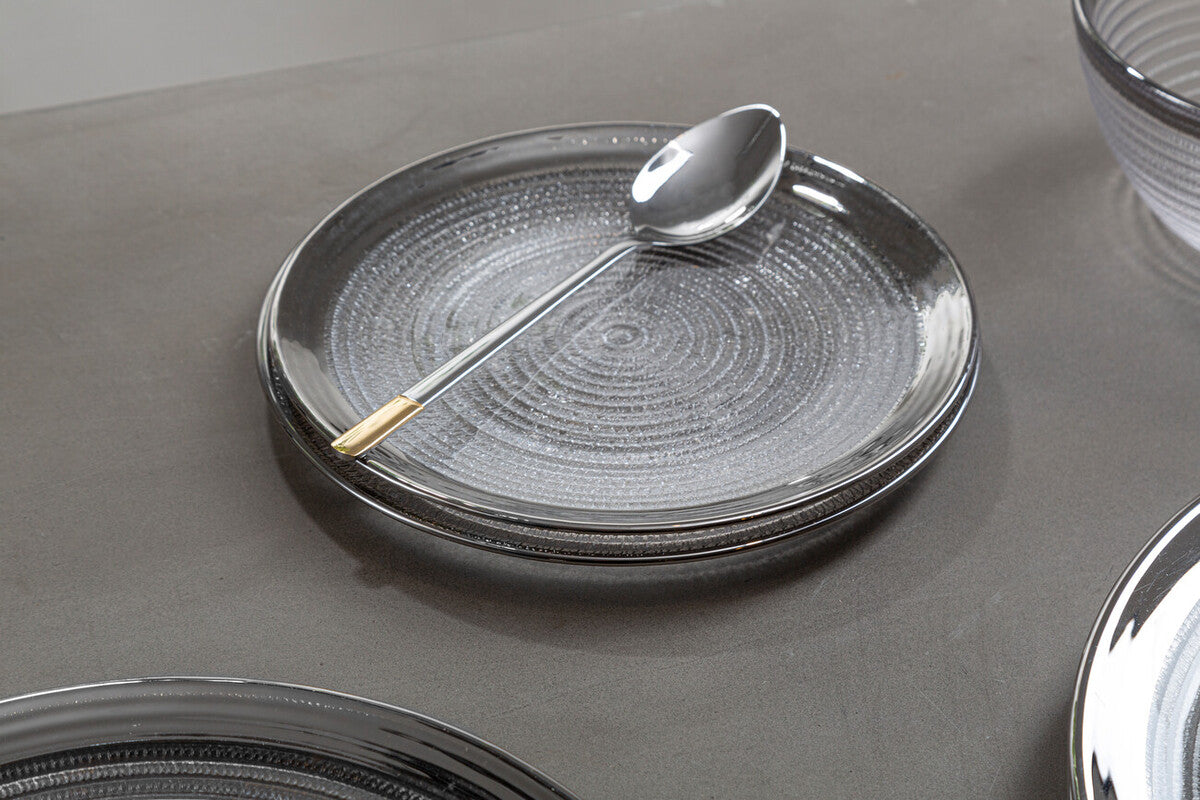 Ida Set of Four 33cm Dia Embossed Charger Plates with Silver Rim
