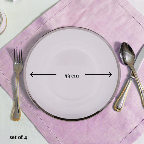 Ida Set of Four 33cm Dia Plain Charger Plates with Silver Rims