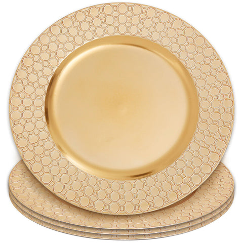 Dia Gold Charger Plate With Octagon Pattern Rim