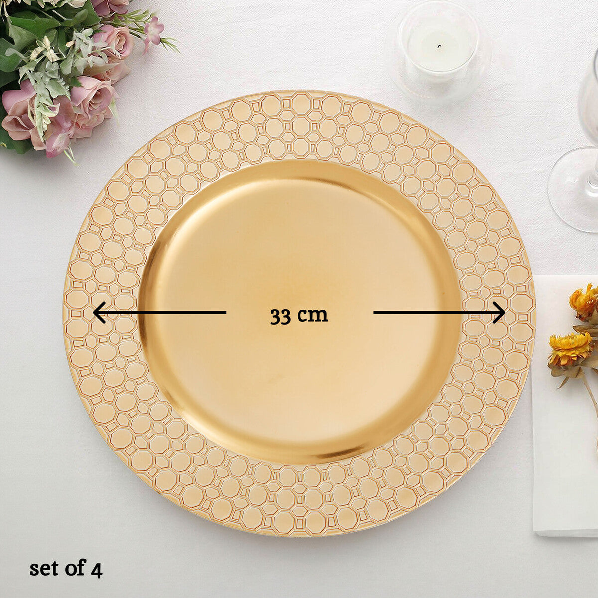 Dia Gold Charger Plate With Octagon Pattern Rim