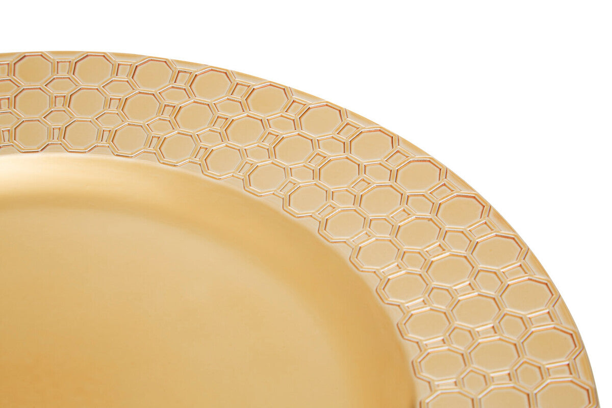 Set of Four 33cm Dia Gold Charger Plates with Octagon Pattern Rim