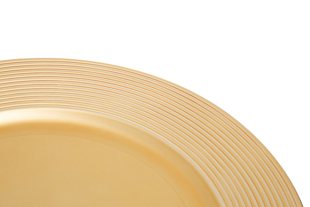 Set of Four 33cm Dia Gold Charger Plates with Ribbed Rims