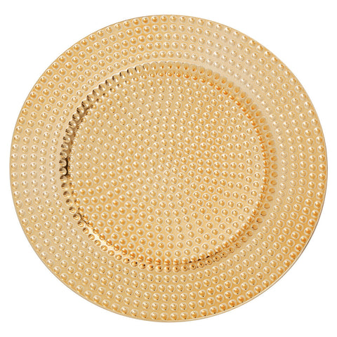 Set of Four 33cm Dia Gold Finish Hammered Charger Plates