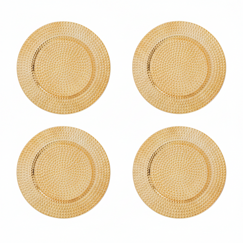 Set of Four 33cm Dia Gold Finish Hammered Charger Plates